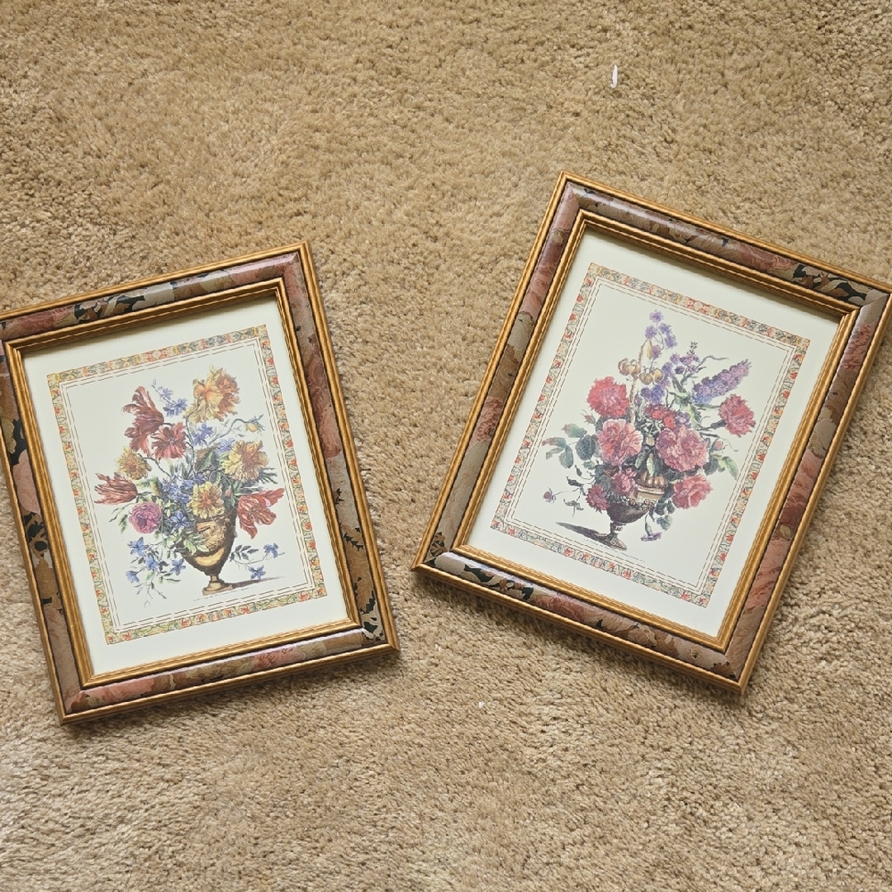 Vintage Floral Picture Frame Set - Brown and Gold